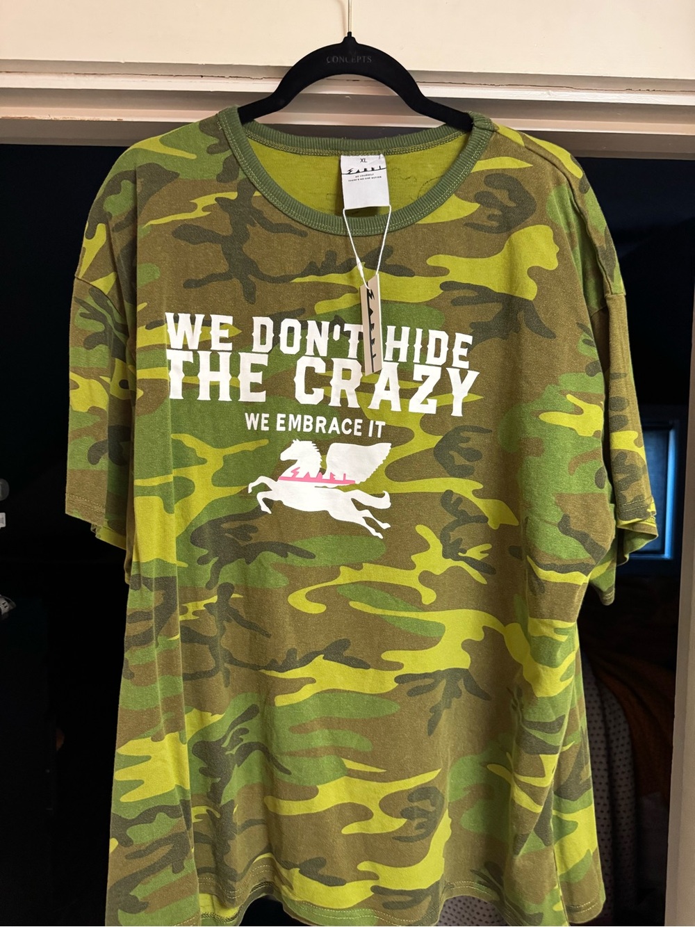 Sabbi we don’t hide the crazy Graphic Tee - Green Camo small/xl
